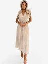 numoco Midi haljina od plisiranog šifona s dekolteom i mekim volanima - bež Numoco MIRABELLA