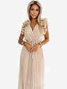numoco Midi haljina od plisiranog šifona s dekolteom i mekim volanima - bež Numoco MIRABELLA