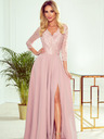 numoco Elegantna duga haljina s dekolteom od čipke - prljavo roza Numoco AMBER