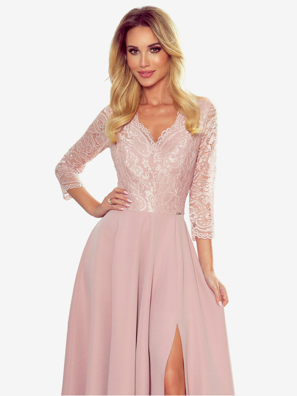 numoco Elegantna duga haljina s dekolteom od čipke - prljavo roza Numoco AMBER