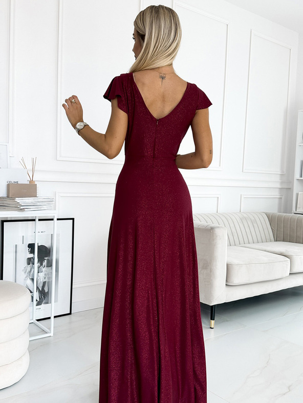 numoco Svjetlucava duga haljina s dekolteom - Boja vina Numoco CRYSTAL