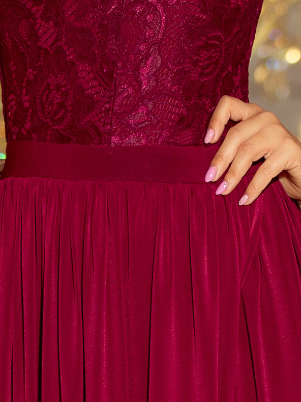 numoco Duga haljina s čipkastim izrezom - bordo boja Numoco LEA