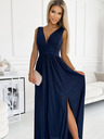 numoco Duga brokatna haljina s dekolteom i šavovima u struku - tamnoplava Numoco SUSAN