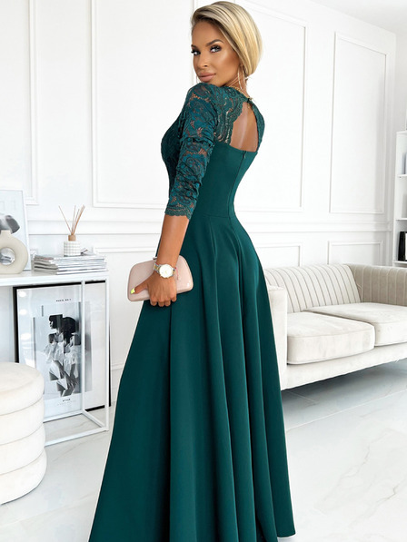 numoco Elegantna duga haljina s dekolteom od čipke - zelena Numoco AMBER