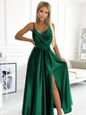numoco Elegantna duga satenska haljina s dekolteom - zelena Numoco JULIET