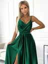 numoco Elegantna duga satenska haljina s dekolteom - zelena Numoco JULIET