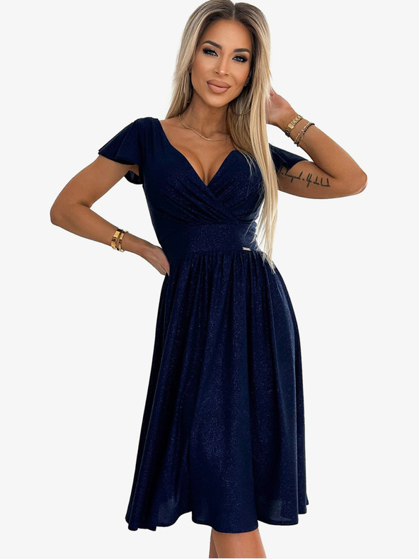 numoco Haljina s dekolteom i kratkim rukavima - tamnoplava sa svjetlucavim Numoco MATILDE