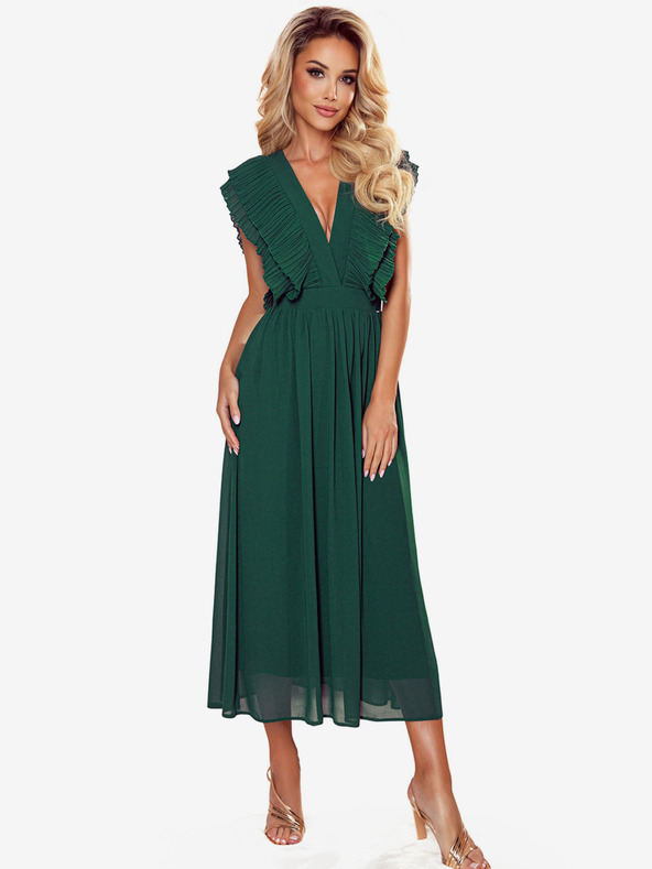 numoco Midi haljina s faltama i dekolteom - zelena Numoco YANA