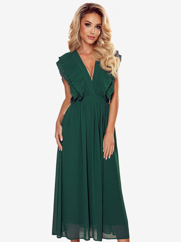 numoco Midi haljina s faltama i dekolteom - zelena Numoco YANA