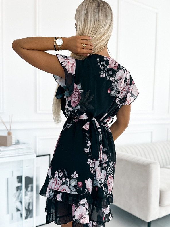 numoco Haljina s širokim izrezom - crna s ružama Numoco PATRIZIA