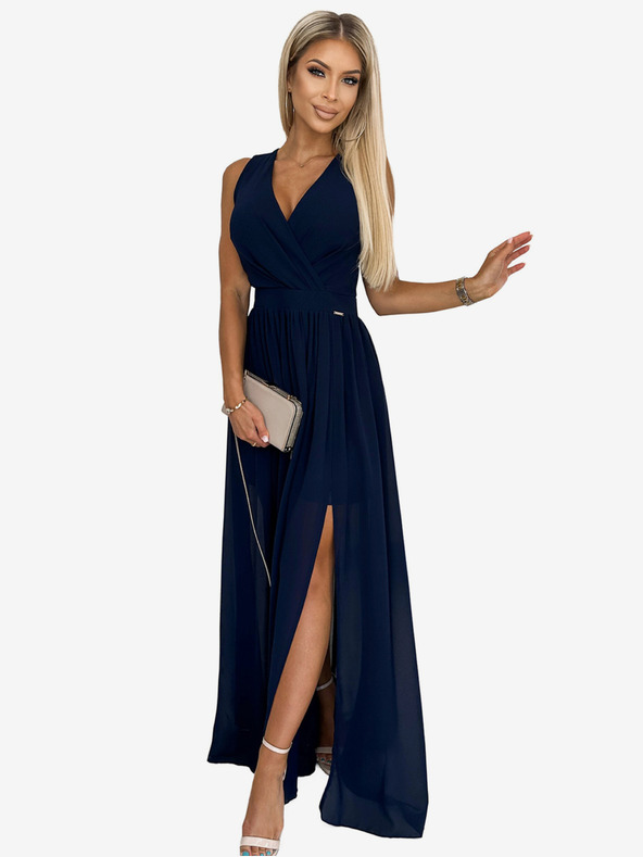 numoco Duga haljina s dekolteom i vezama - tamno plava Numoco JUSTINE