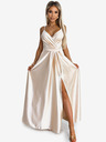 numoco Elegantna duga satenska haljina s izrezom i prorezom na nogama - bež Numoco JULIET