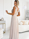 numoco Duga haljina s dekolteom i kravatom na ramenu - bež sa svjetlucavim Numoco ELENA