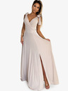 numoco Duga haljina s dekolteom i kravatom na ramenu - bež sa svjetlucavim Numoco ELENA