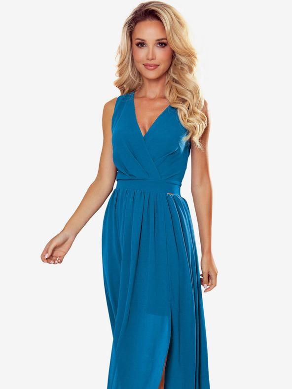 numoco Duga haljina s dekolteom i kravatom - plava Numoco JUSTINE