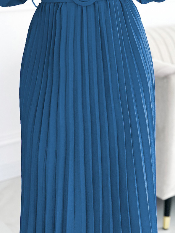 numoco Plisirana midi haljina s dekolteom, dugim rukavima i širokim remenom Numoco VIVIANA