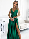 numoco Elegantna duga satenska haljina s izrezom i prekriženim naramenicama - zelena Numoco LUNA