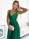 numoco Elegantna duga satenska haljina s izrezom i prekriženim naramenicama - zelena Numoco LUNA