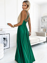 numoco Elegantna duga satenska haljina s izrezom i prekriženim naramenicama - zelena Numoco LUNA