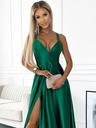 numoco Elegantna duga satenska haljina s izrezom i prekriženim naramenicama - zelena Numoco LUNA