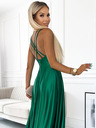 numoco Elegantna duga satenska haljina s izrezom i prekriženim naramenicama - zelena Numoco LUNA