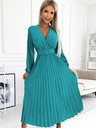 numoco Plisirana midi haljina s dekolteom, dugim rukavima i širokim remenom - boja mora Numoco VIVIANA