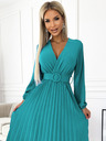 numoco Plisirana midi haljina s dekolteom, dugim rukavima i širokim remenom - boja mora Numoco VIVIANA
