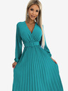 numoco Plisirana midi haljina s dekolteom, dugim rukavima i širokim remenom - boja mora Numoco VIVIANA