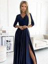 numoco Čipkasta duga satenska haljina s dekolteom - tamnoplava Numoco AMBER