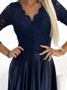 numoco Čipkasta duga satenska haljina s dekolteom - tamnoplava Numoco AMBER
