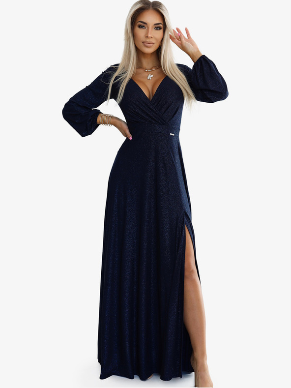 numoco Sjajna duga haljina s dekolteom i dugim rukavima - tamnoplava Numoco NELA