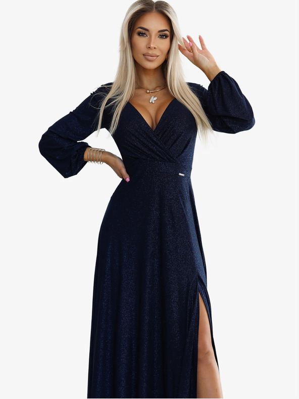 numoco Sjajna duga haljina s dekolteom i dugim rukavima - tamnoplava Numoco NELA