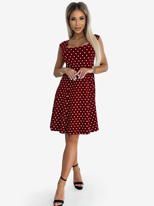 numoco Pamučna haljina s dijamantnim izrezom - bordo na točkice Numoco STELLA
