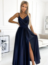 numoco Elegantna duga satenska haljina s dekolteom - tamnoplava Numoco JULIET