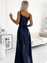 numoco Elegantna duga satenska haljina s dekolteom - tamnoplava Numoco JULIET