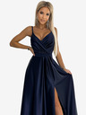 numoco Elegantna duga satenska haljina s dekolteom - tamnoplava Numoco JULIET