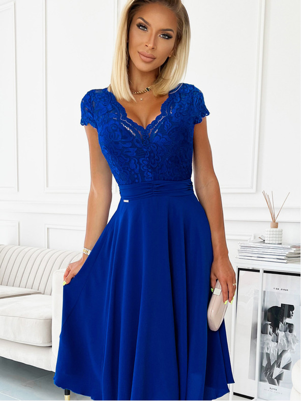 numoco Haljina od šifona s čipkastim izrezom - plava Numoco LINDA