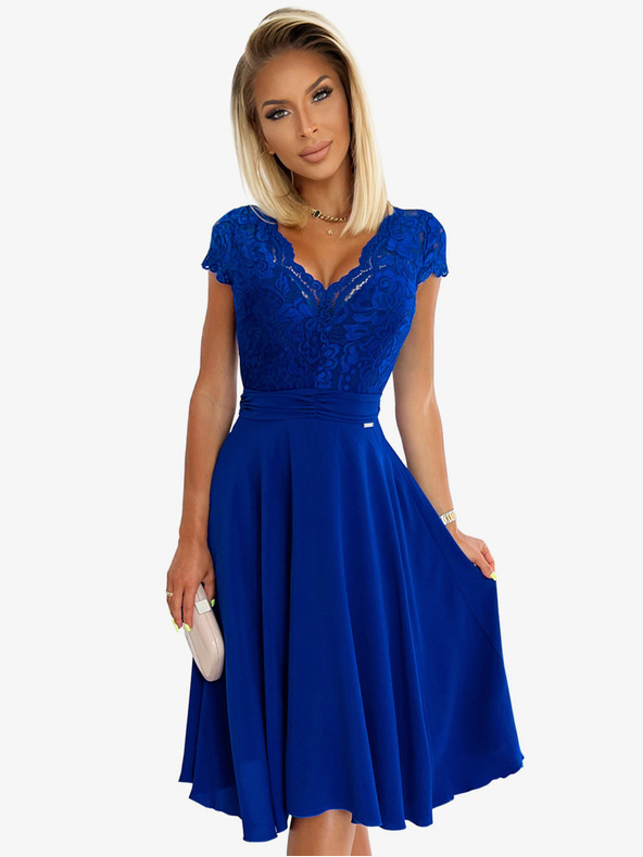 numoco Haljina od šifona s čipkastim izrezom - plava Numoco LINDA