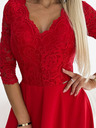 numoco Čipkana, elegantna duga haljina s dekolteom i prorezom na nogama - crveni Numoco AMBER