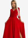 numoco Čipkana, elegantna duga haljina s dekolteom i prorezom na nogama - crveni Numoco AMBER