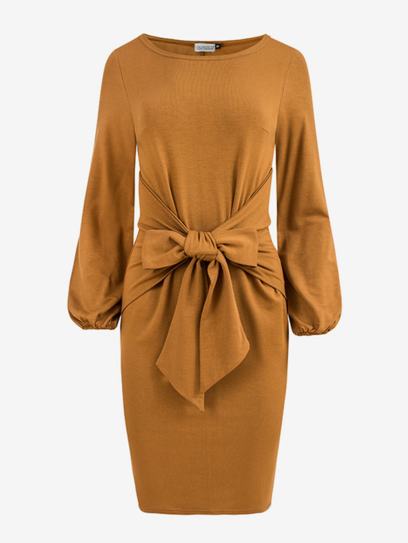 numoco Udobna haljina na vezanje u struku - karamel Numoco JENNY