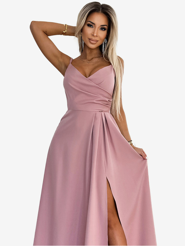 numoco Elegantna maxi haljina na naramenice - prljavo roza Numoco CHIARA