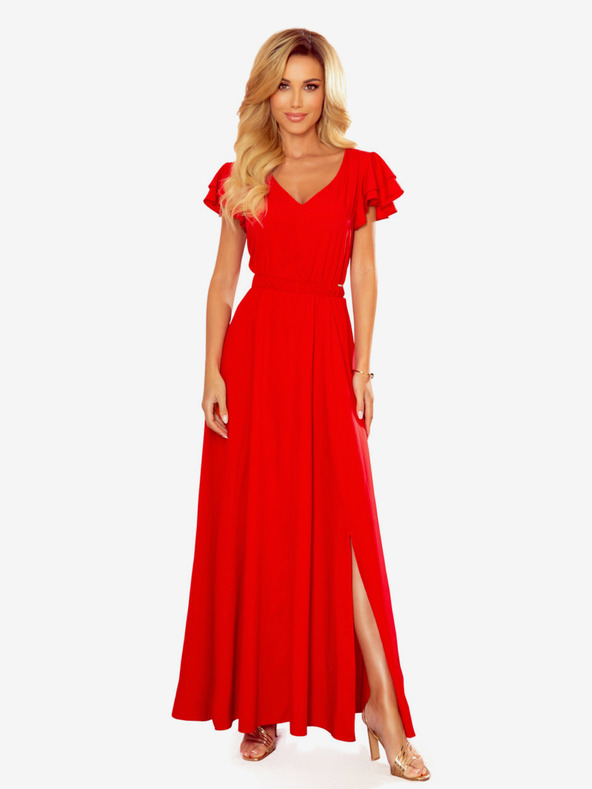 numoco Duga haljina s dekolteom i volanima - Red Numoco LIDIA