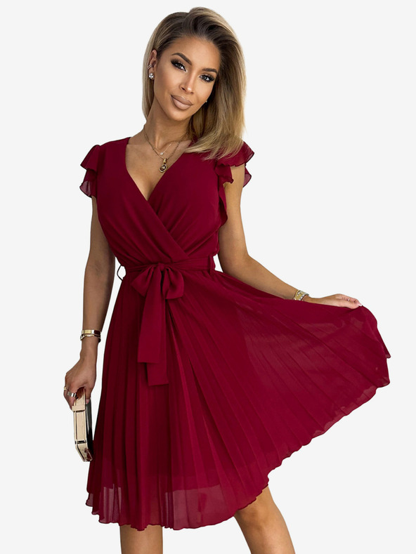 numoco Plisirana haljina s dekolteom i volanima - Boja vina Numoco POLINA