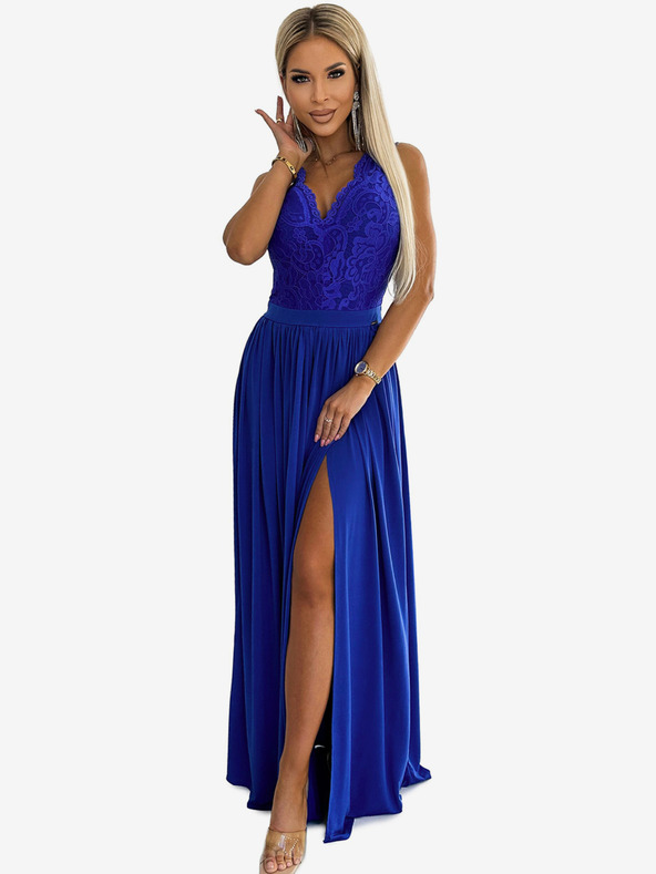 numoco Duga haljina s čipkastim izrezom - plava Numoco LEA