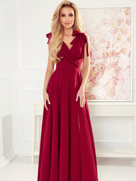 numoco Duga haljina s dekolteom i vezama na ramenima - Boja vina Numoco ELENA