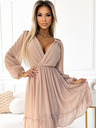 numoco Midi haljina od šifona s dugim rukavima i dekolteom - bež Numoco MILA
