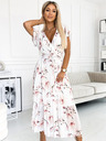 numoco Plisirana midi haljina s dekolteom i volanima - cvijet breskve na bijeloj pozadini Numoco LISA