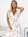 numoco Plisirana midi haljina s dekolteom i volanima - cvijet breskve na bijeloj pozadini Numoco LISA
