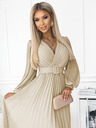 numoco Plisirana haljina s remenom i dekolteom - bež Numoco KLARA